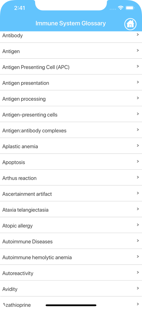 Learn Immune System - A list of immunology medical terms in the app glossary