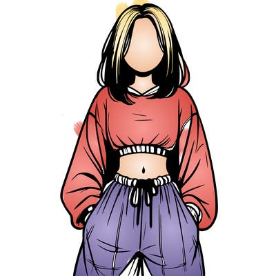 realistic girl faceless with baggy pants and a crop top