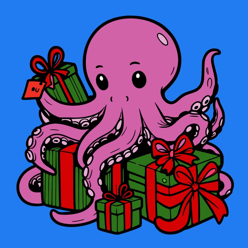 an octopus wrapping gifts