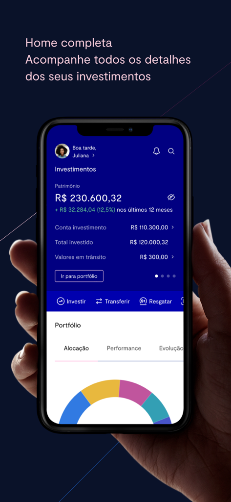 Necton Investimentos - Necton Investimentos mobile app dashboard showing investment portfolio and total assets.