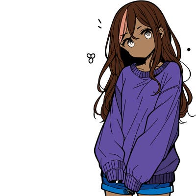 manga teen girl  in a sweater and baggy pants