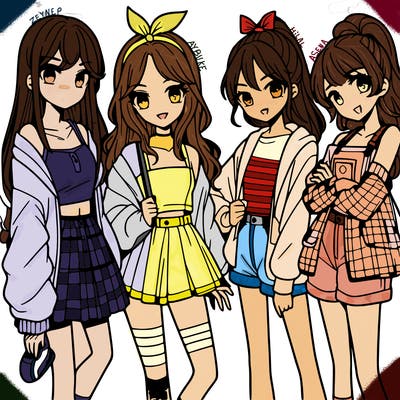 teen manga girls group of 4