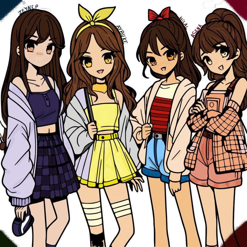 teen manga girls group of 4