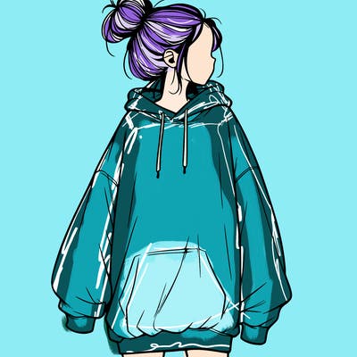realistic girl with a oversized sweatshirt on and a bun