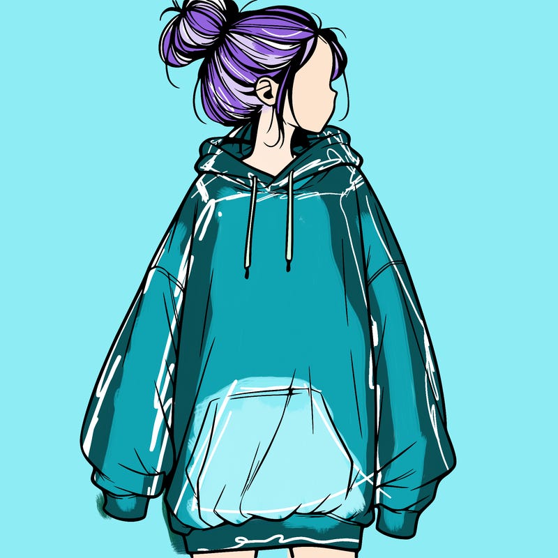 realistic girl with a oversized sweatshirt on and a bun