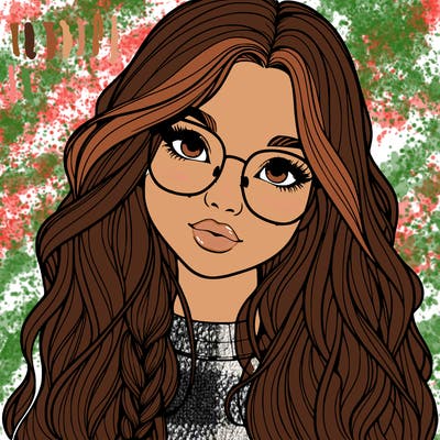 girl with long hair and freckles and glasses realistic