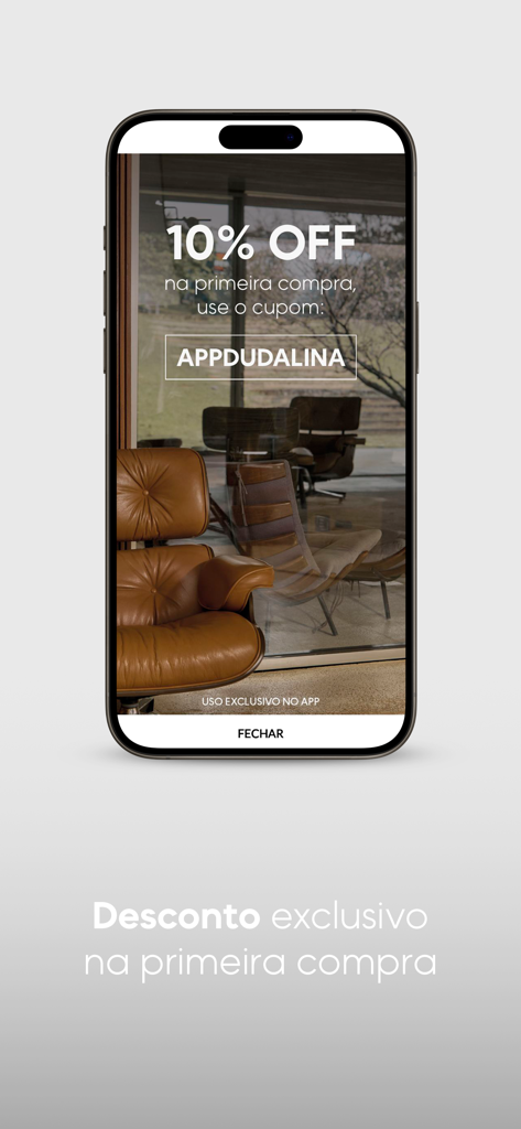 DUDALINA - Smartphone displaying a ten percent off coupon for the Dudalina mobile app