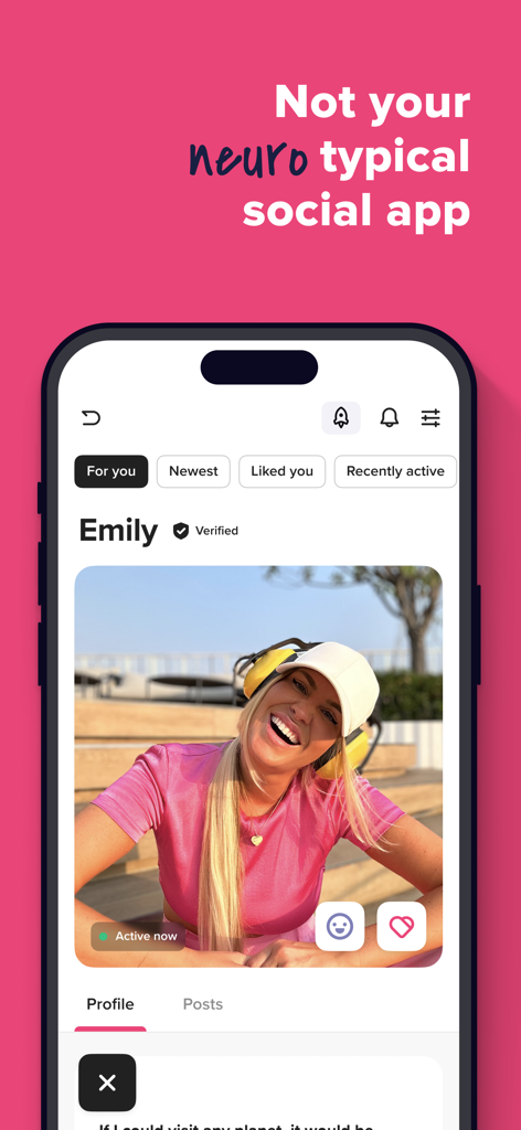 Hiki: Autism ADHD & ND Dating - Hiki app interface showing a verified user profile and the slogan Not your neurotypical social app.