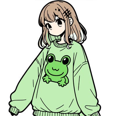 girl wearing frogging sweatshirt