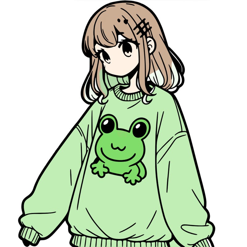 girl wearing frogging sweatshirt