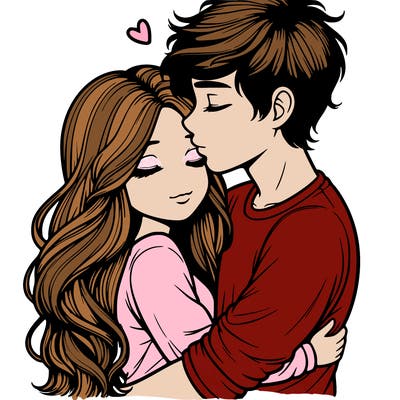 a realistic couple boy and girl hugging and kissing