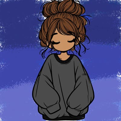 girl with baggy sweatshirt and messy bun