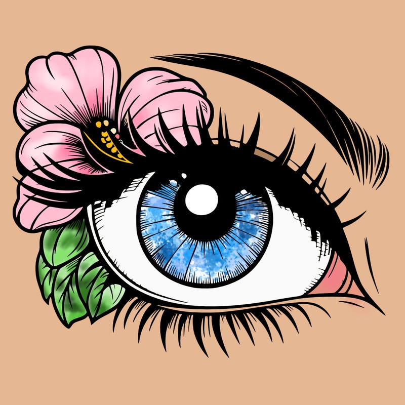realistic eye with flower