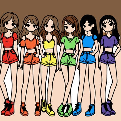 a group of girls wearing crop tops and shorts