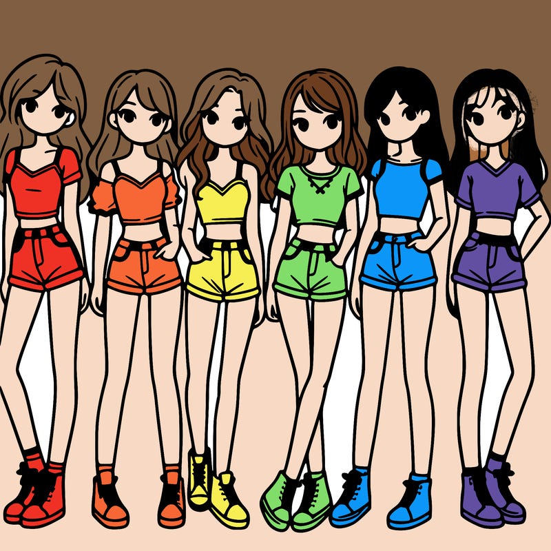 a group of girls wearing crop tops and shorts