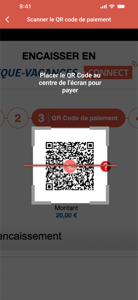 Mobile app interface for scanning a QR code to make a payment
