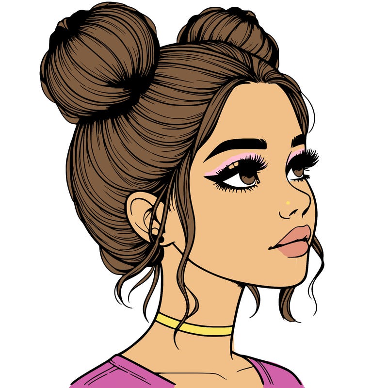 realistic girl with buns on the top of her head