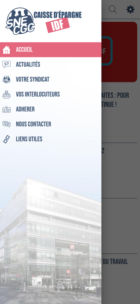 SNE-CGC CEIDF - SNE-CGC CEIDF app side navigation menu with professional banking union sections