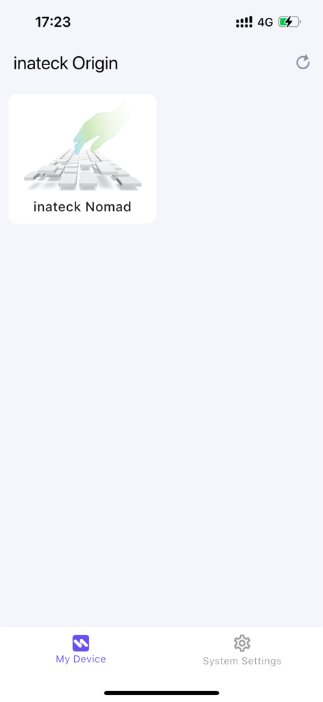 inateck Origin - Interface do aplicativo inateck Origin mostrando o dispositivo inateck Nomad na tela Meu Dispositivo.