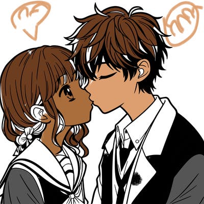 anime boy and girl kissing