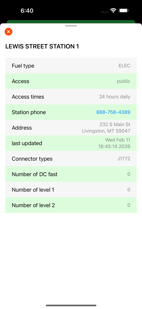 Detailed information about an electric vehicle charging station in Livingston Montana