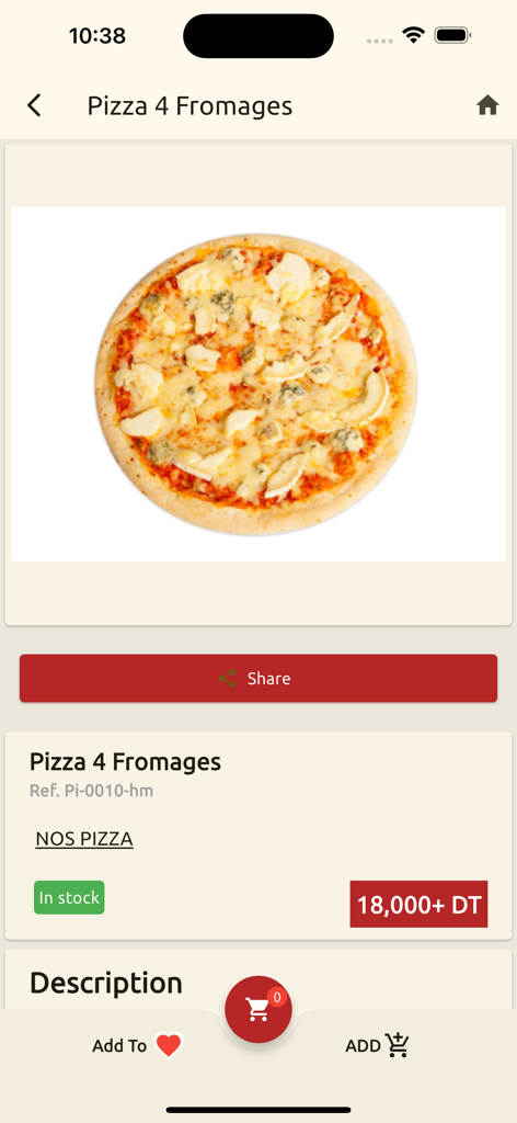 Fratello Fast Food - Four Cheese Pizza listing on the Fratello Fast Food mobile app