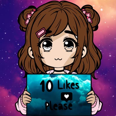 a girl with a sign saying 10 likes please