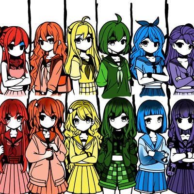different anime girls in a row