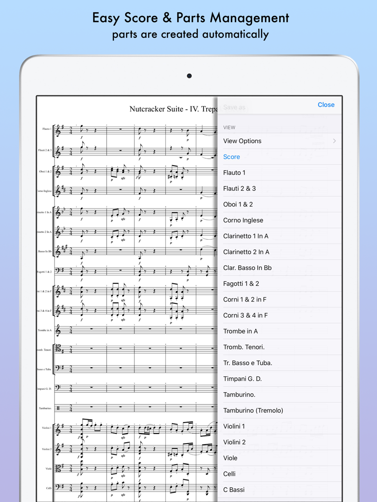 iWriteMusic Pro - Musical score and instrument parts management in iWriteMusic Pro on iPad.