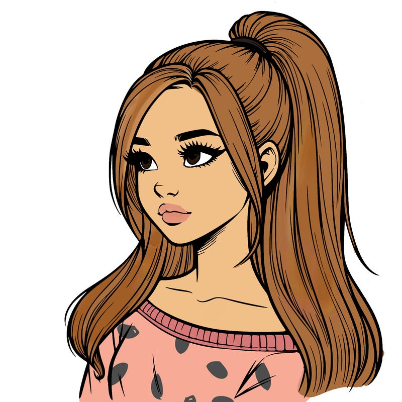 realistic girl with a high ponytail
