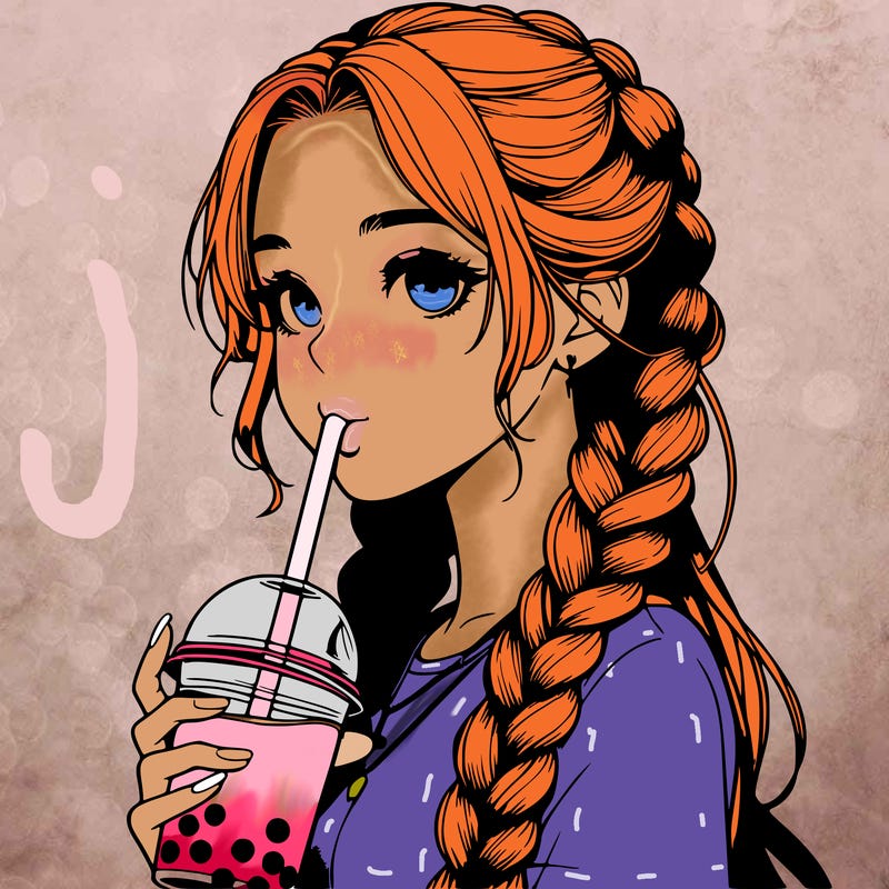 realistic girl with braided hair drinking boba