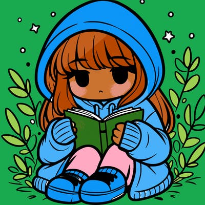 girl in oversized hoodie reading a book