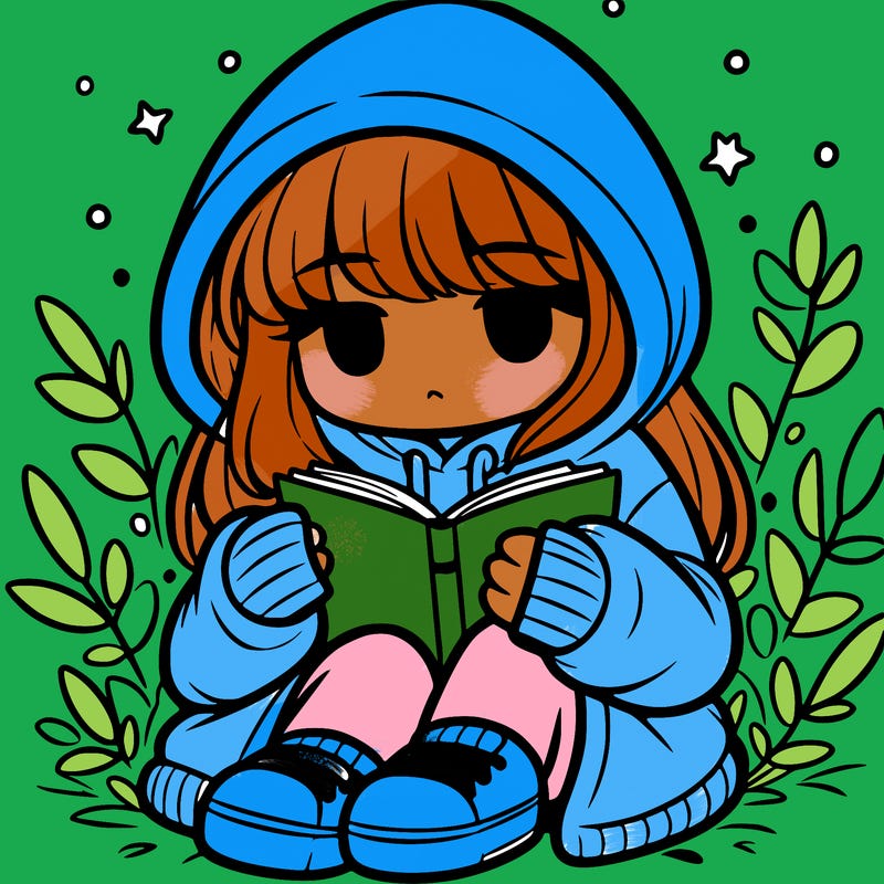 girl in oversized hoodie reading a book