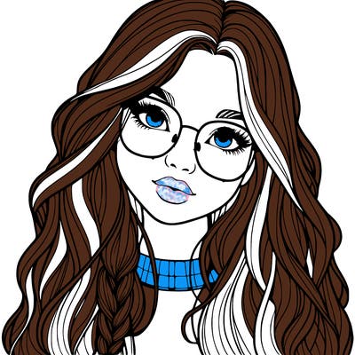 girl with long hair and freckles and glasses realistic