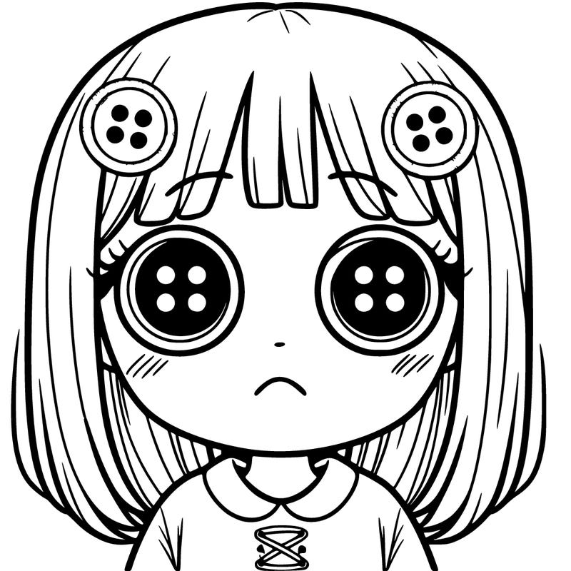 girl with button eyes and not smiling