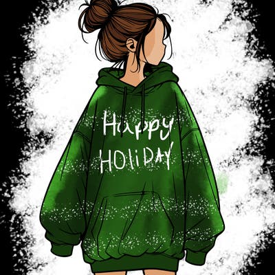 realistic girl with a oversized sweatshirt on and a bun