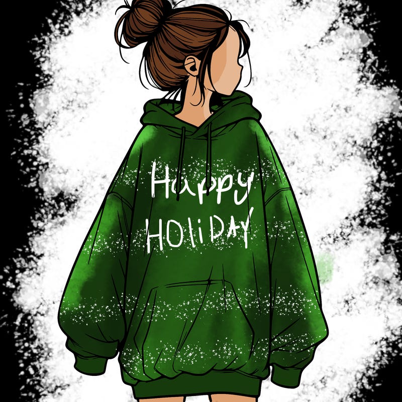 realistic girl with a oversized sweatshirt on and a bun