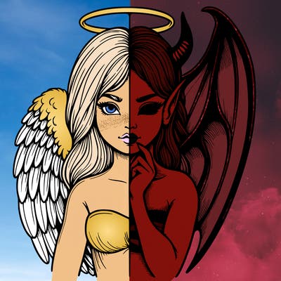 realistic angel half demon