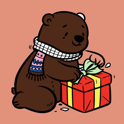 polar bear wrapping a present