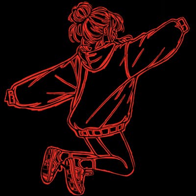 realistic girl jumping with a bun and oversized sweatshirt