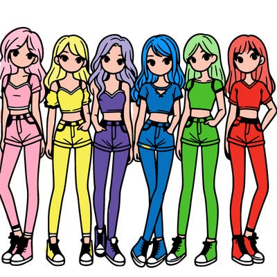 a group of girls wearing crop tops and shorts