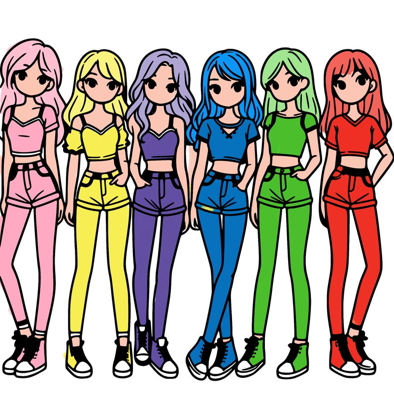 a group of girls wearing crop tops and shorts