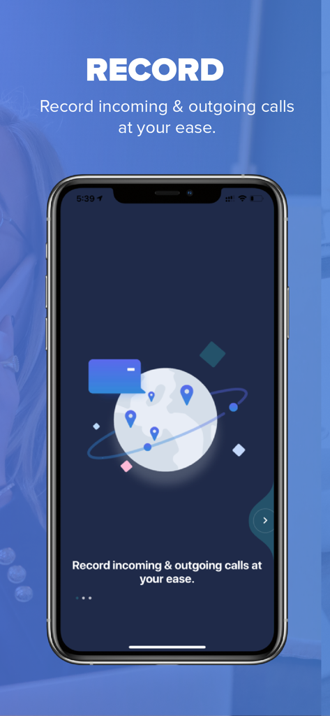 Intro screen of RecordCall app for recording incoming and outgoing calls on an iPhone.