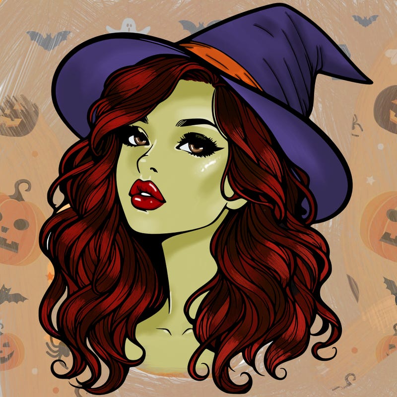 realistic witch girl with wavy hair and lips