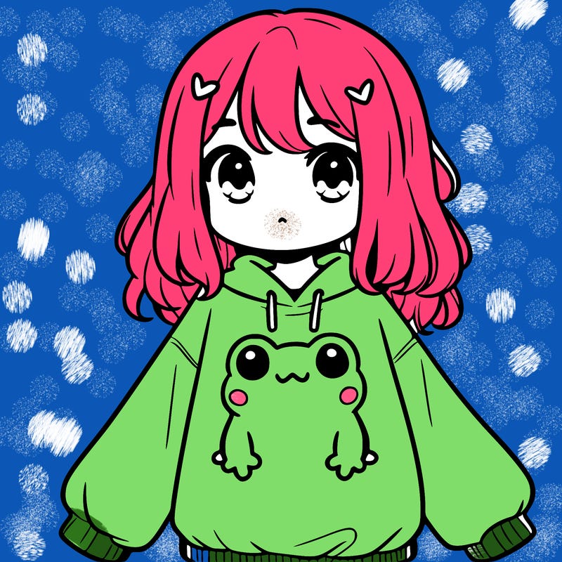 girl wearing frogging sweatshirt