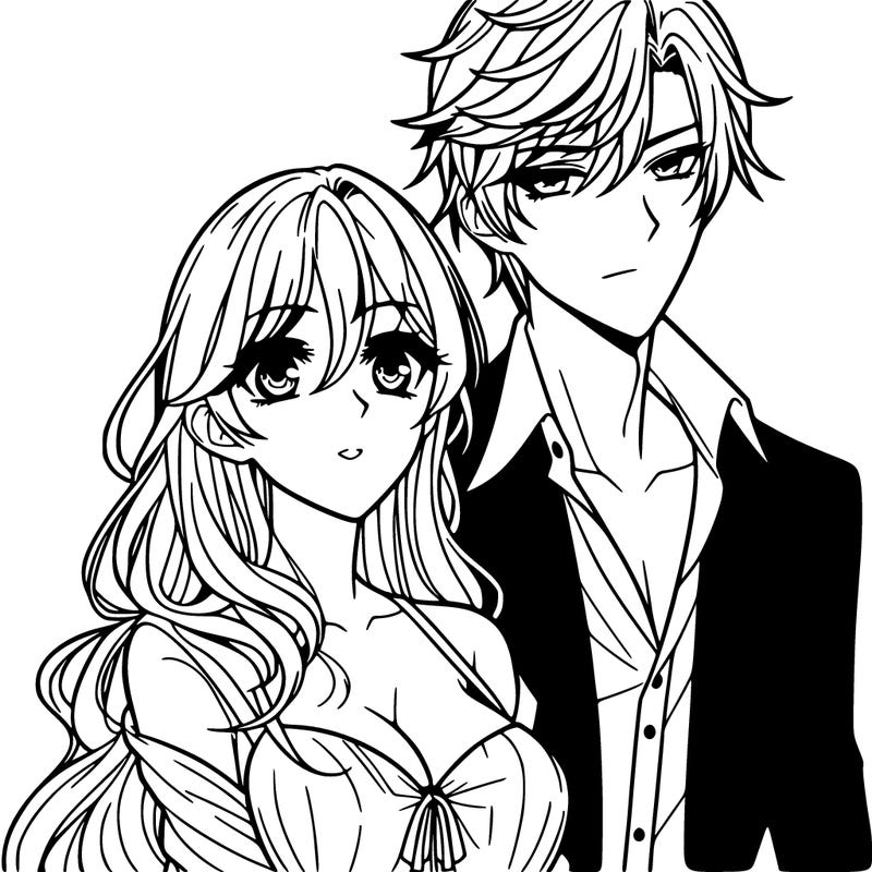 a handsome anime boy with his girlfriend