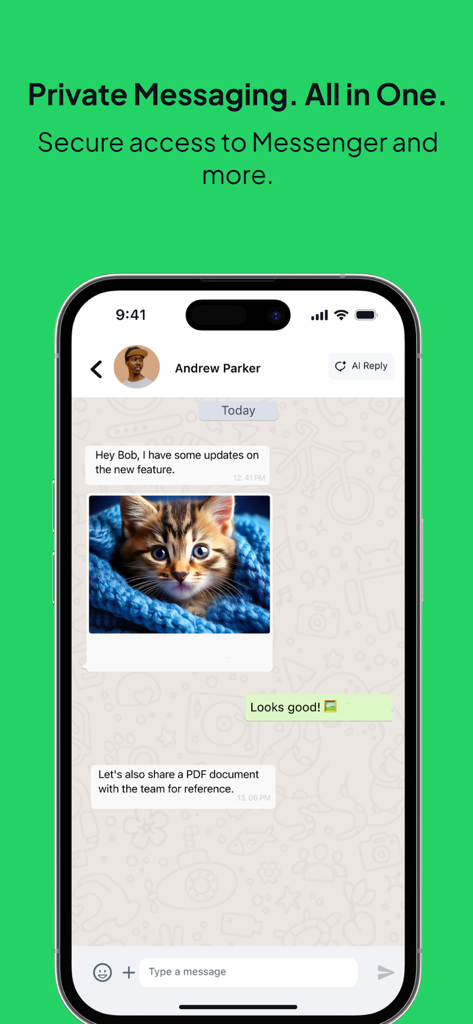 All Messenger for WA Web - Smartphone screen displaying a private chat conversation within the All Messenger app