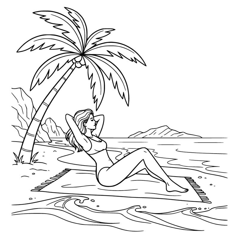 a woman sunbathing on a deserted tropical beach