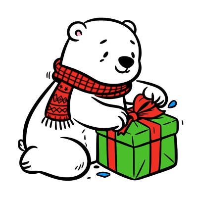 polar bear wrapping a present