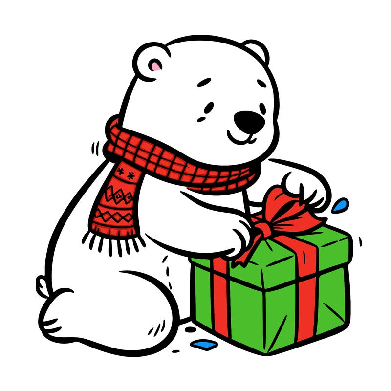 polar bear wrapping a present